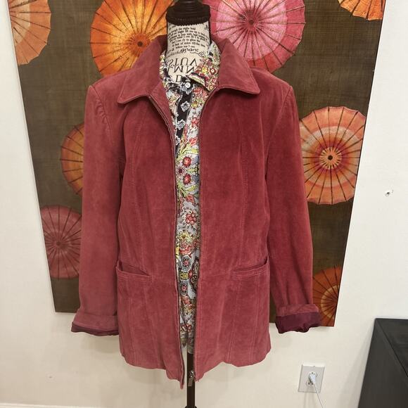 Woman's Dusty Rose Washable Suede Blazer Cottagecore Western Americana Chic LG - Picture 2 of 8